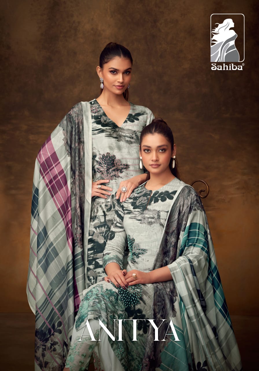 Anitya Sahiba Staple Twill Pashmina Suits Exporter Ahmedabad