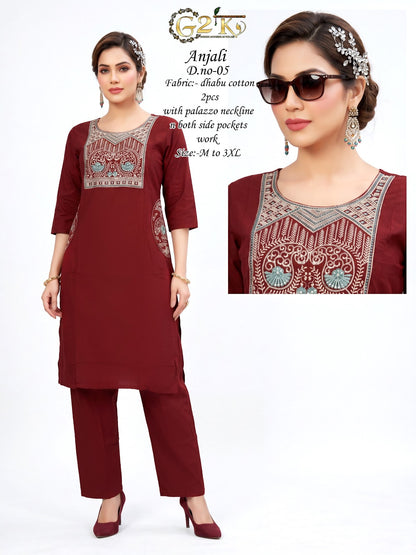 Anjali G2K Dhabu Cotton Kurti Plazzo Set Supplier Gujarat