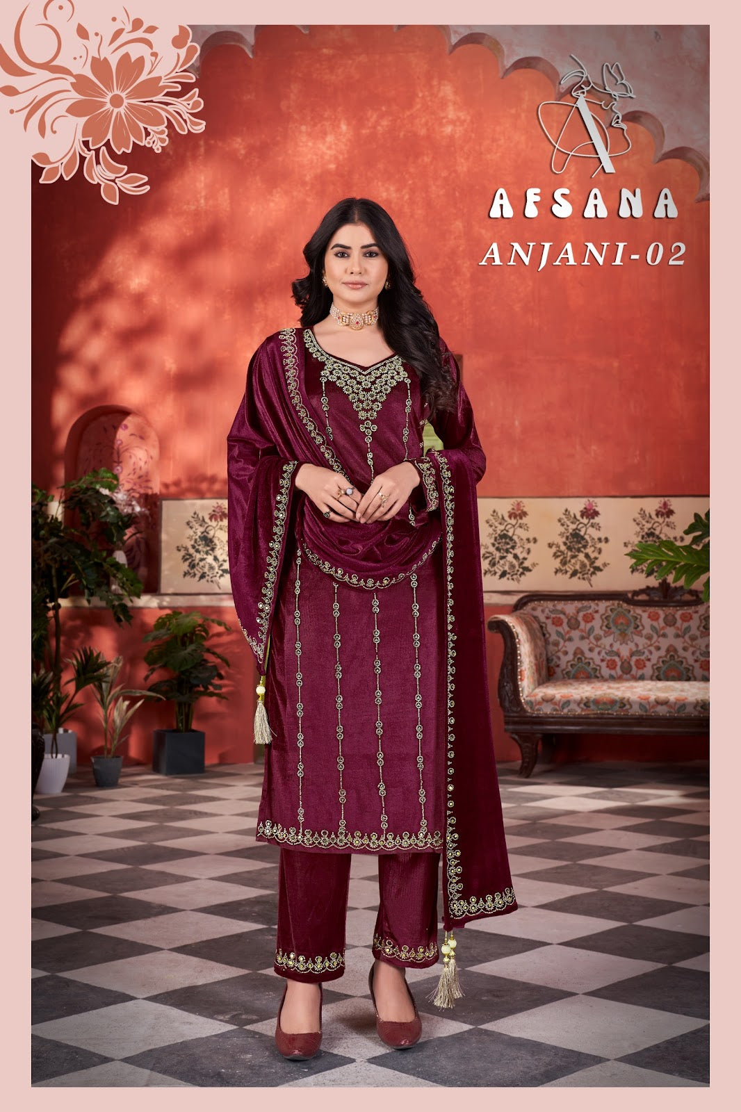 Anjani Afsana Readymade Velvet Suits Exporter India