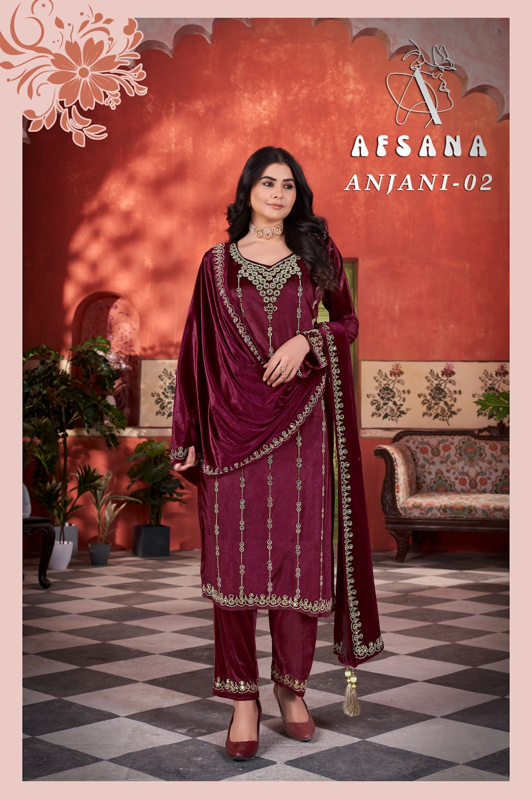 Anjani Afsana Readymade Velvet Suits Exporter India