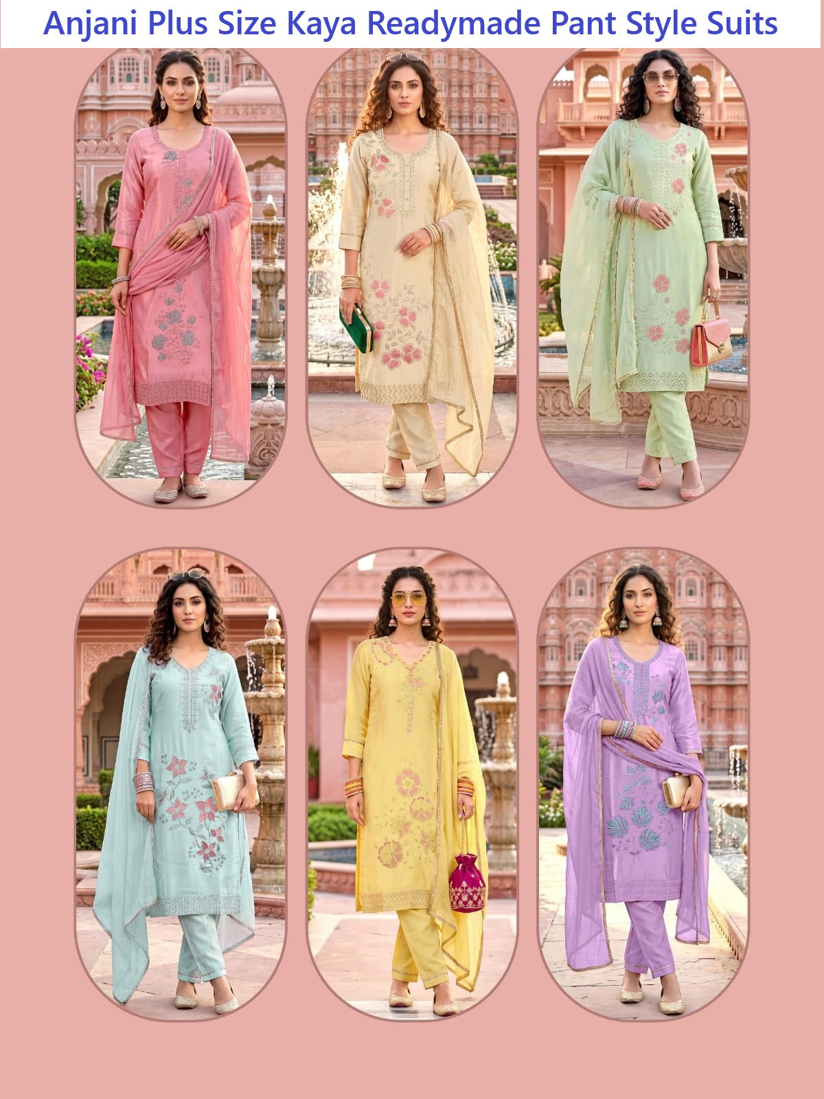 Anjani Plus Size Kaya Roman Readymade Pant Style Suits Wholesale Price