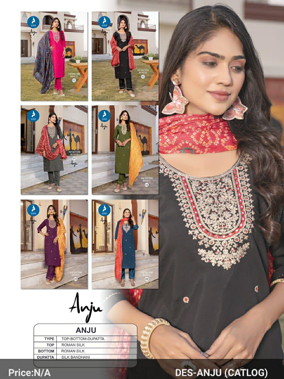 Anju Kaya Roman Silk Readymade Pant Style Suits Wholesale Price