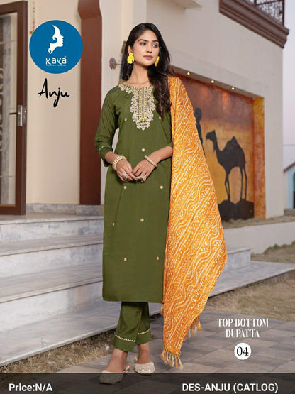 Anju Kaya Roman Silk Readymade Pant Style Suits Wholesale Price