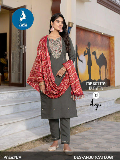 Anju Kaya Roman Silk Readymade Pant Style Suits Wholesale Price