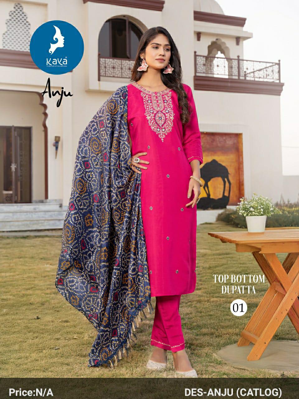 Anju Kaya Roman Silk Readymade Pant Style Suits Wholesale Price