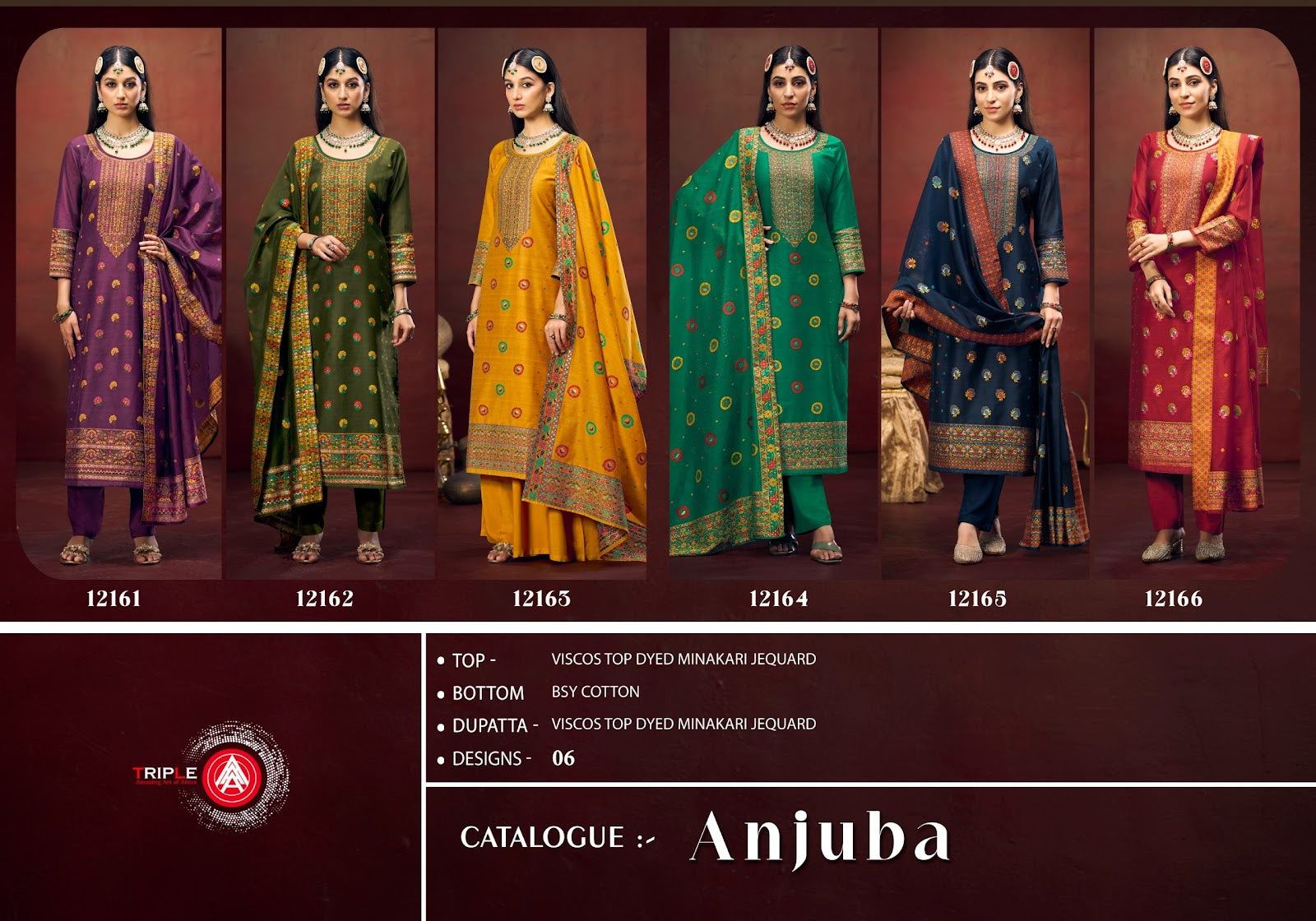 Anjuba Triple Aaa Viscose Dyed Pant Style Suits Supplier India