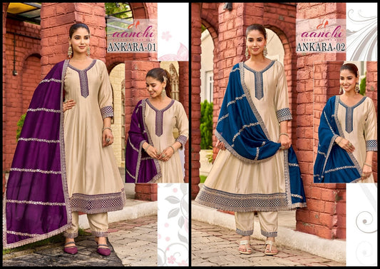 Ankara Aanchi Vichitra Silk Readymade Anarkali Suits Exporter India