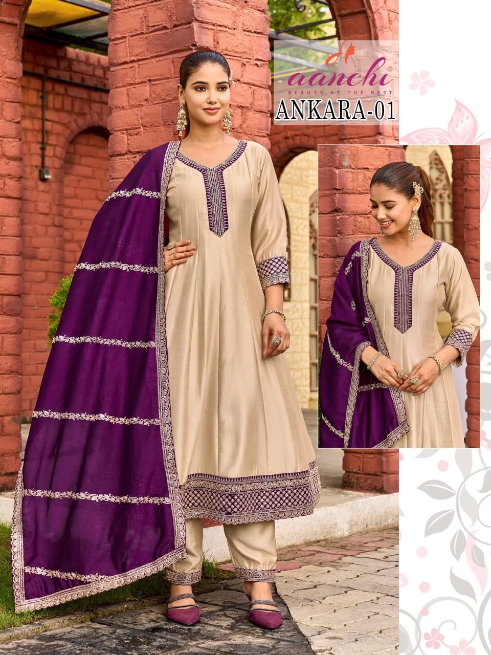 Ankara Aanchi Vichitra Silk Readymade Anarkali Suits Exporter India