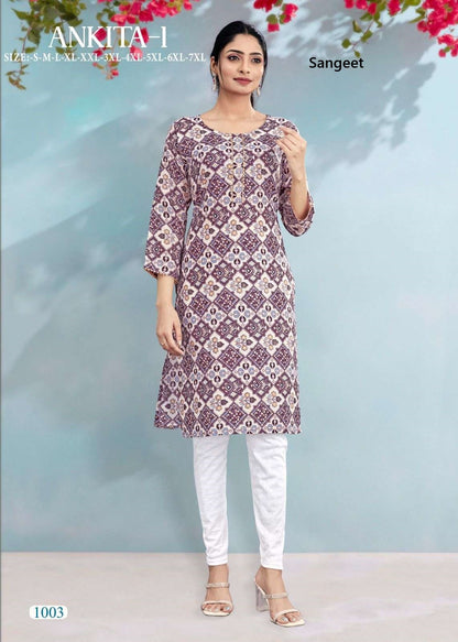 Ankita 1 Sangeet Rayon Cotton Knee Length Kurtis Supplier Gujarat