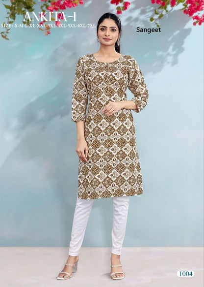 Ankita 1 Sangeet Rayon Cotton Knee Length Kurtis Supplier Gujarat