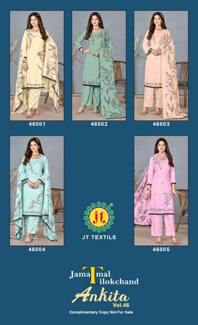 Ankita Vol 46 Jt Rayon Pant Style Suits Wholesaler Ahmedabad