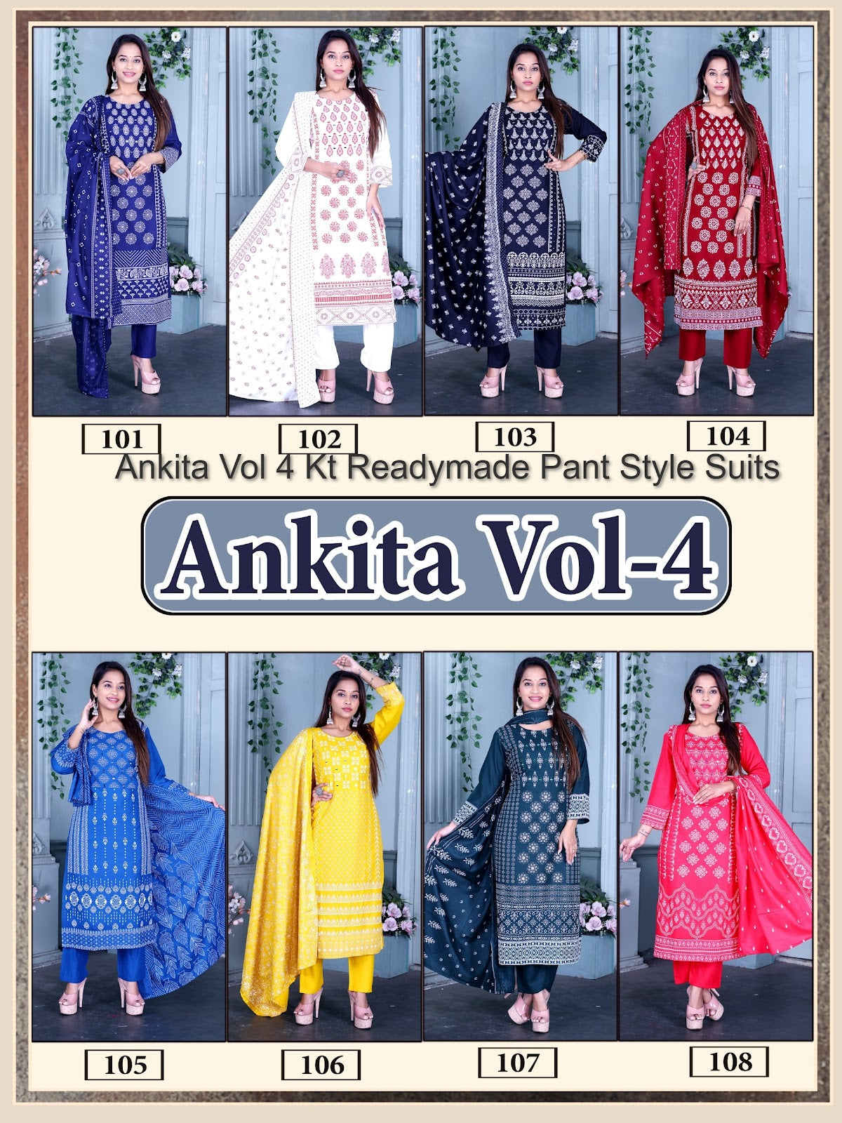 Ankita Vol 4 Kt Rayon 14Kg Readymade Pant Style Suits Supplier Ahmedabad