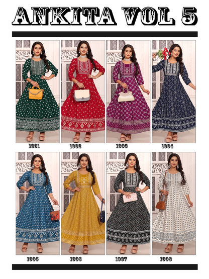 Ankita Vol 5 Kt Rayon 14Kg Anarkali Kurtis Wholesale Price