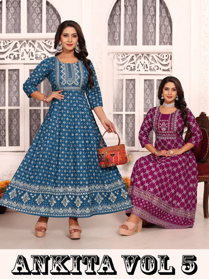 Ankita Vol 5 Kt Rayon 14Kg Anarkali Kurtis Wholesale Price