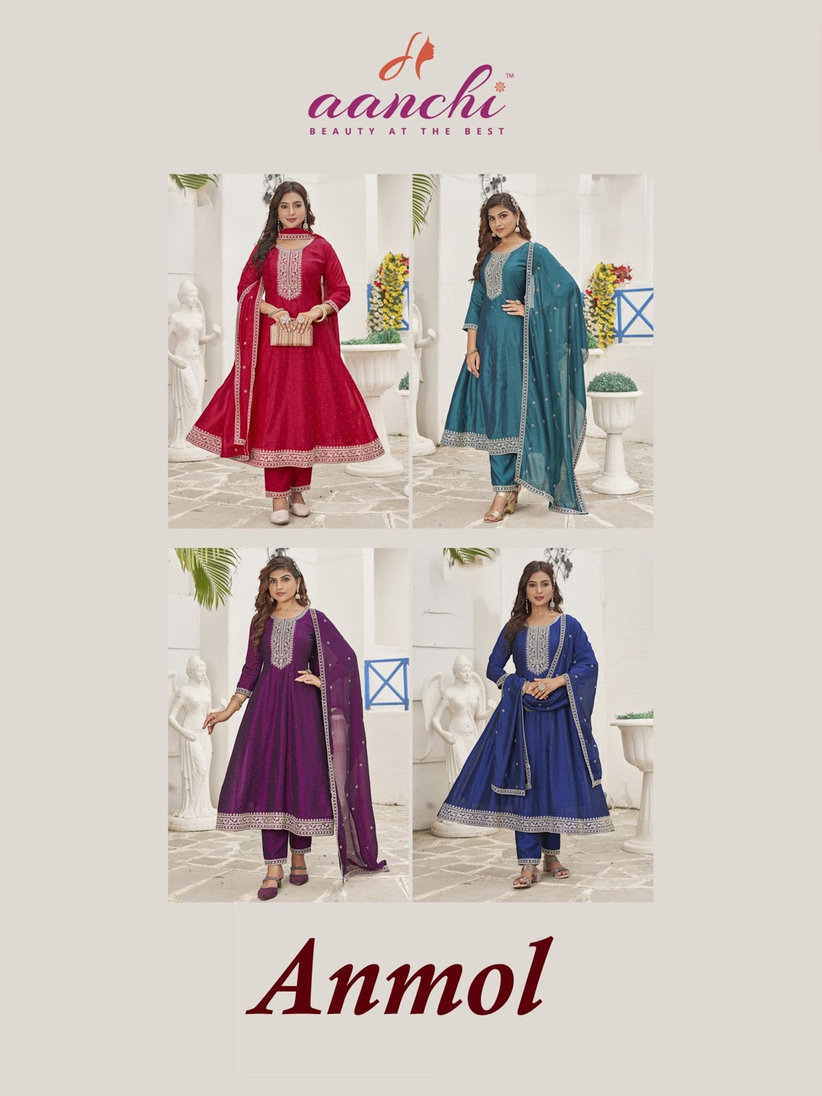 Anmol Aanchi Vichitra Silk Readymade Anarkali Suits Exporter Gujarat
