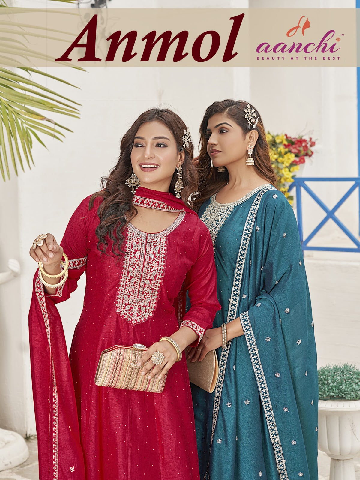 Anmol Aanchi Vichitra Silk Readymade Anarkali Suits Exporter Gujarat