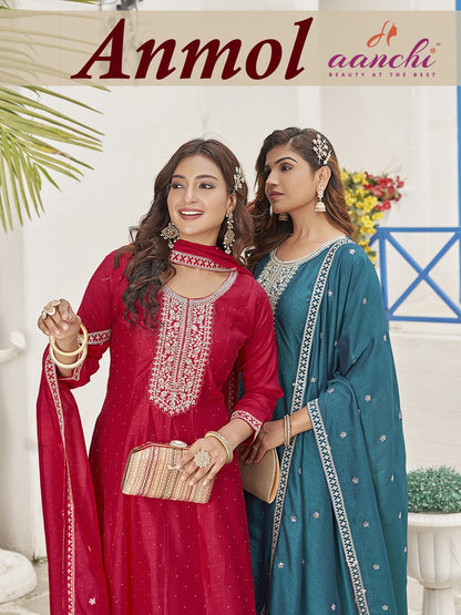 Anmol Aanchi Vichitra Silk Readymade Anarkali Suits Exporter Gujarat