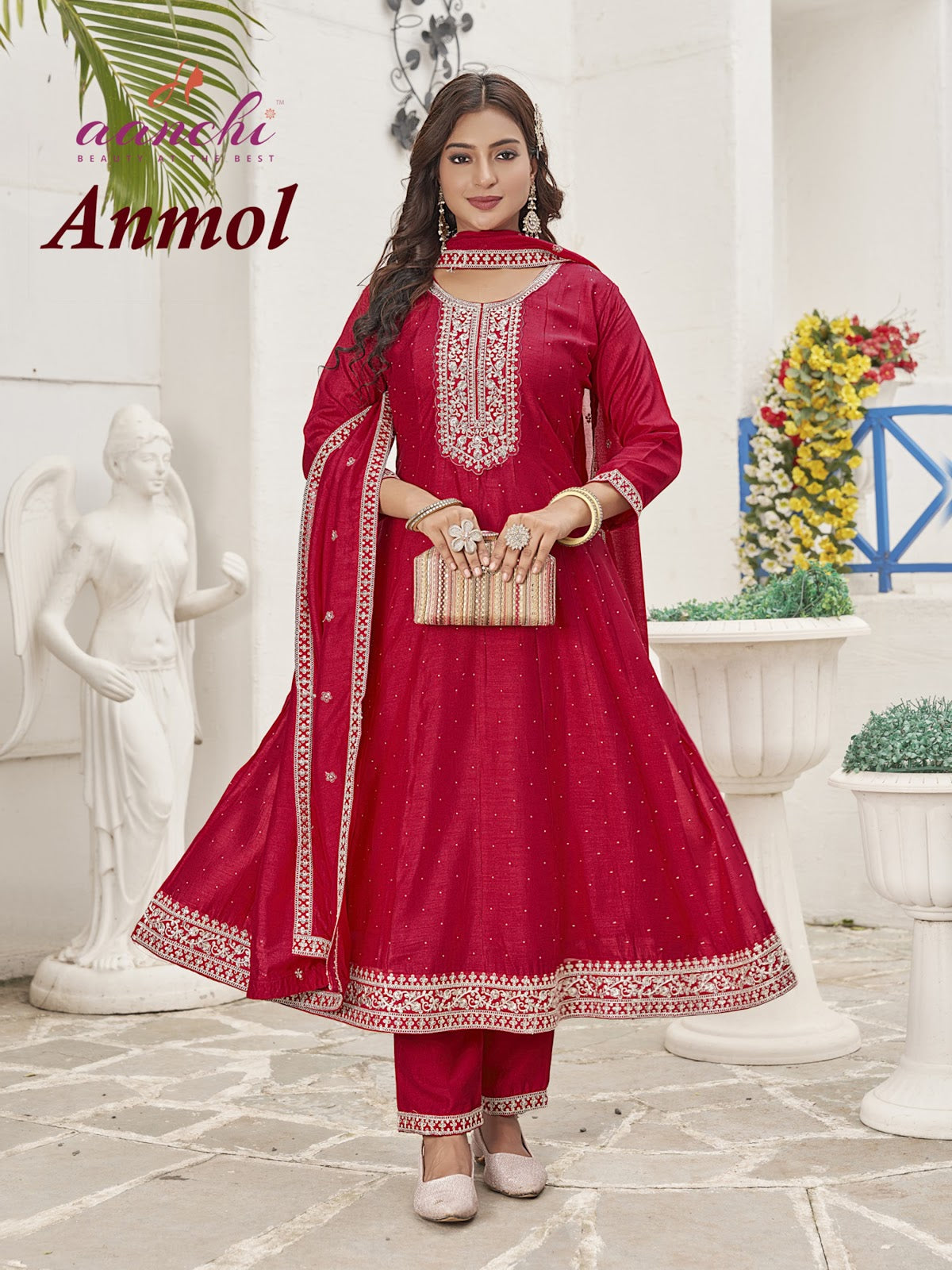 Anmol Aanchi Vichitra Silk Readymade Anarkali Suits Exporter Gujarat