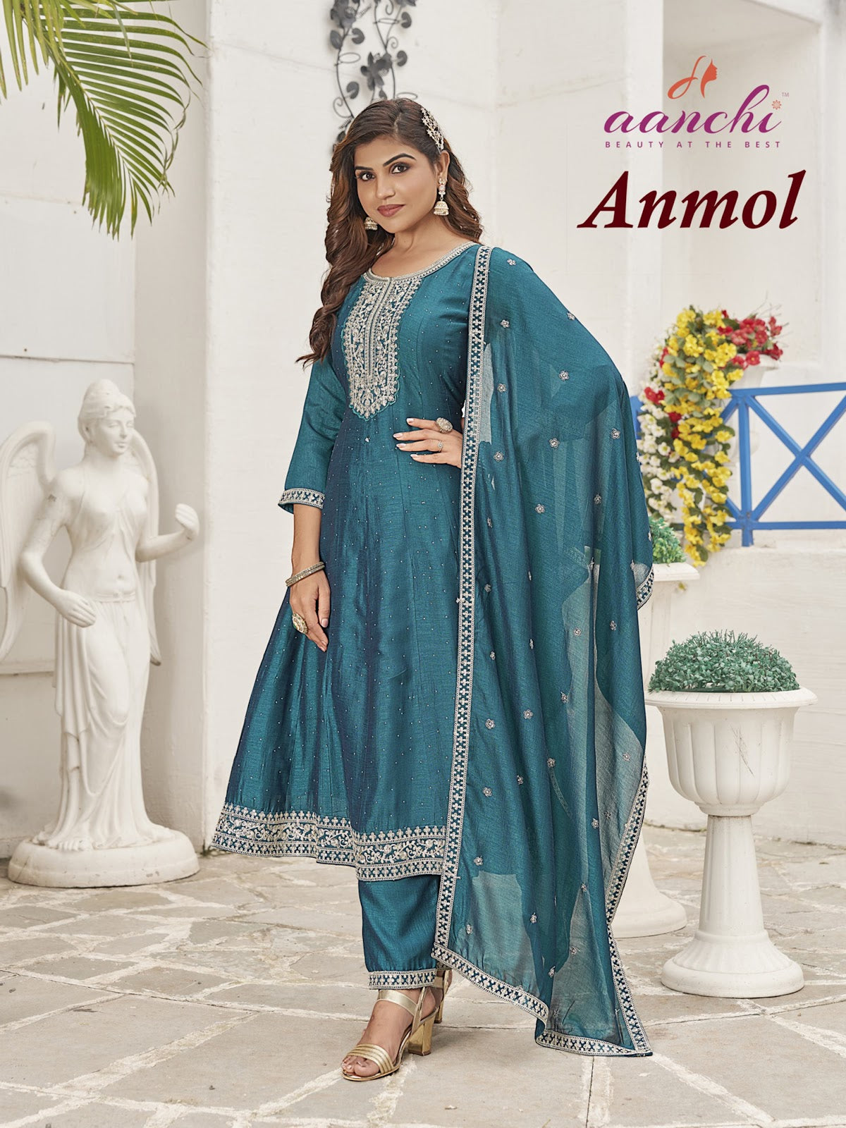 Anmol Aanchi Vichitra Silk Readymade Anarkali Suits Exporter Gujarat