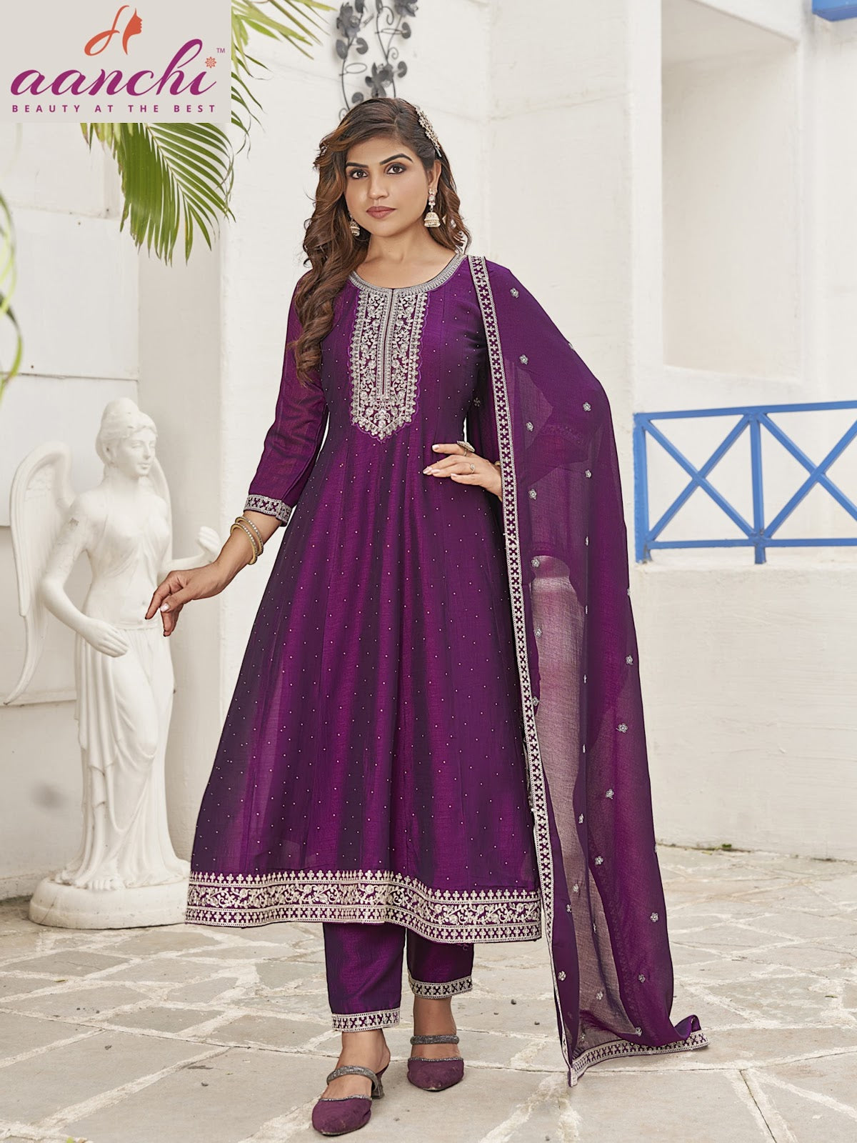 Anmol Aanchi Vichitra Silk Readymade Anarkali Suits Exporter Gujarat