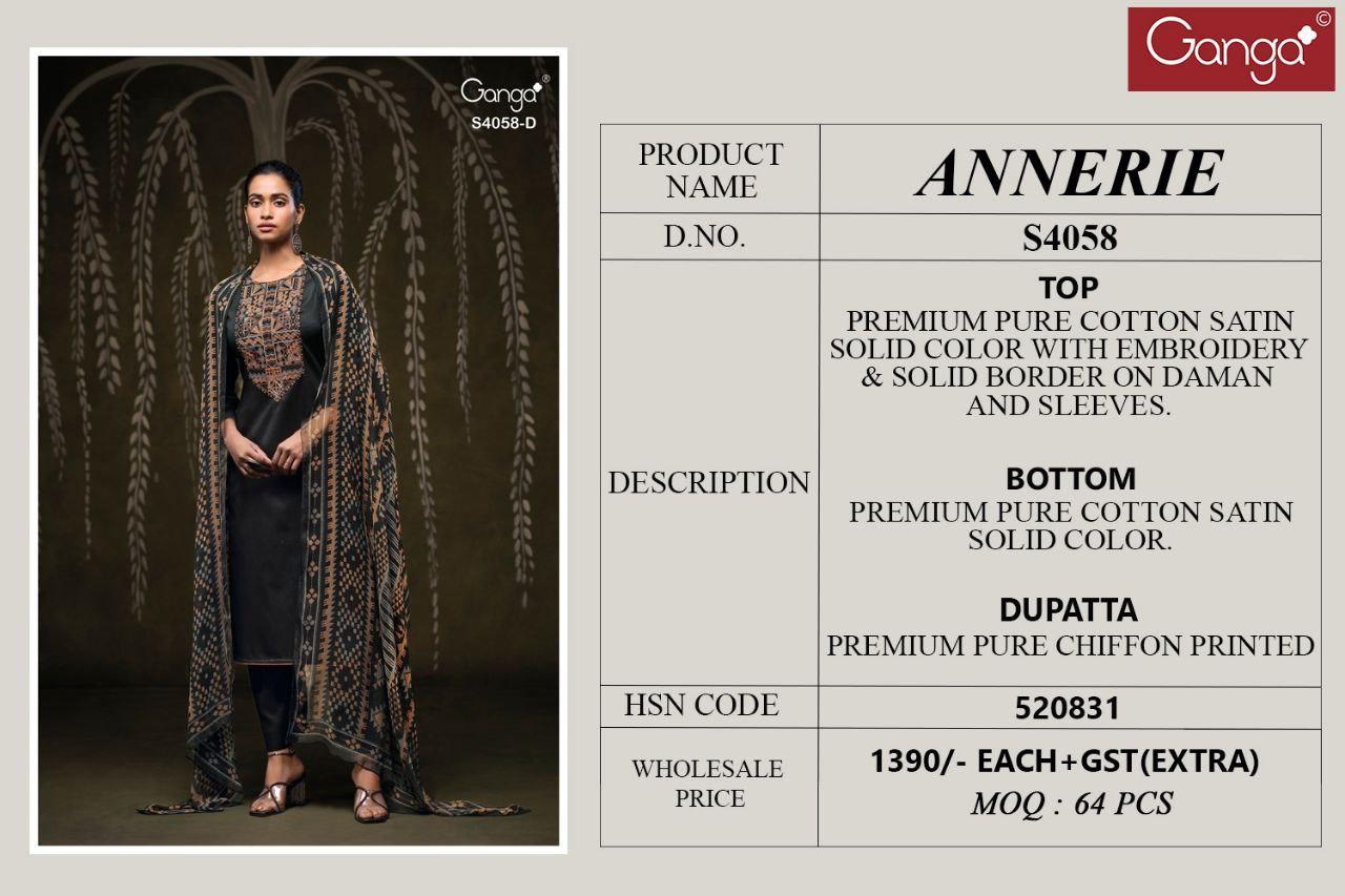 Annerie 4058 Ganga Cotton Satin Plazzo Style Suits Supplier Gujarat
