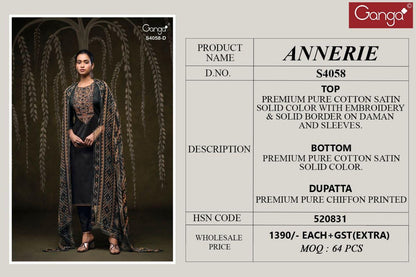 Annerie 4058 Ganga Cotton Satin Plazzo Style Suits Supplier Gujarat