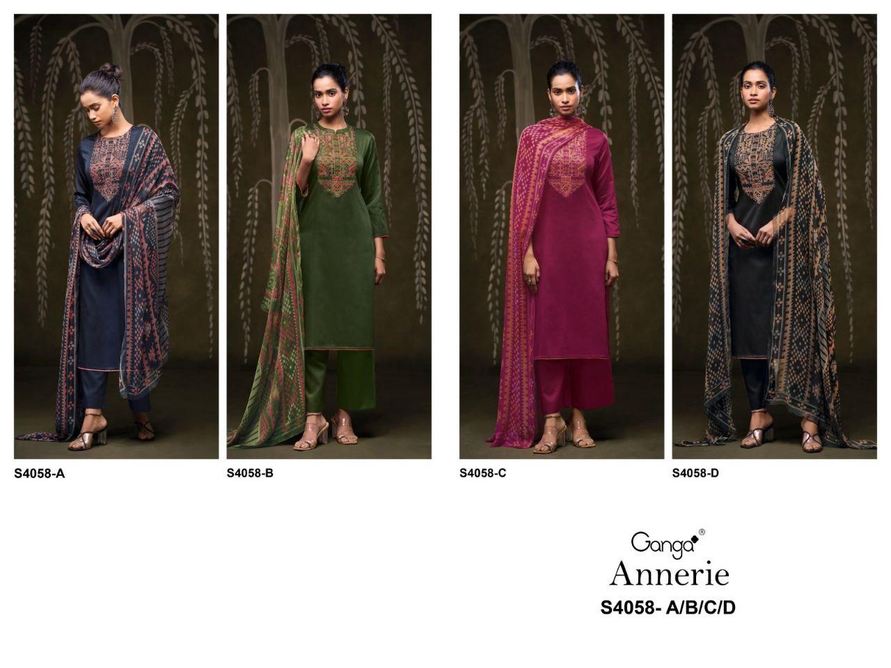 Annerie 4058 Ganga Cotton Satin Plazzo Style Suits Supplier Gujarat