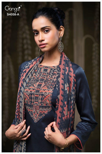 Annerie 4058 Ganga Cotton Satin Plazzo Style Suits Supplier Gujarat