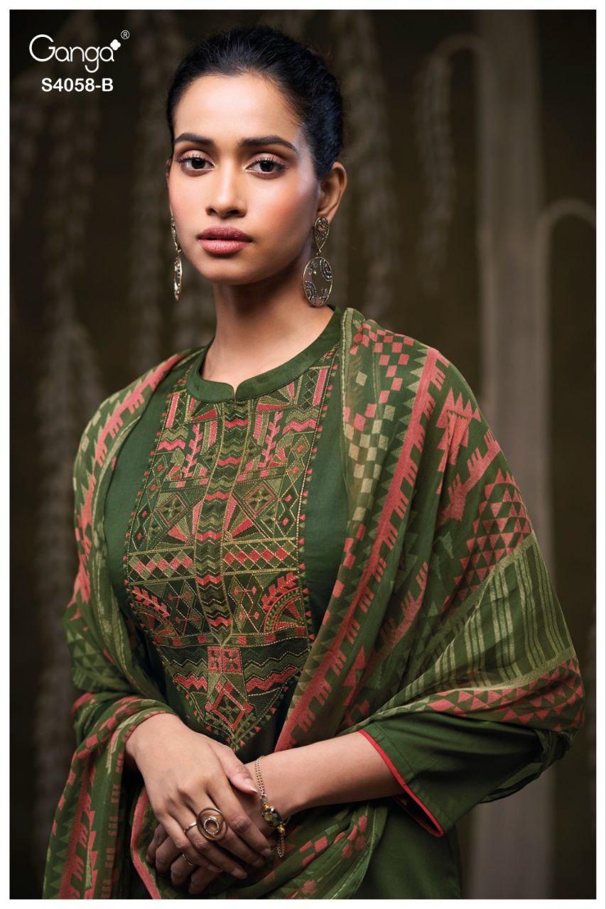 Annerie 4058 Ganga Cotton Satin Plazzo Style Suits Supplier Gujarat