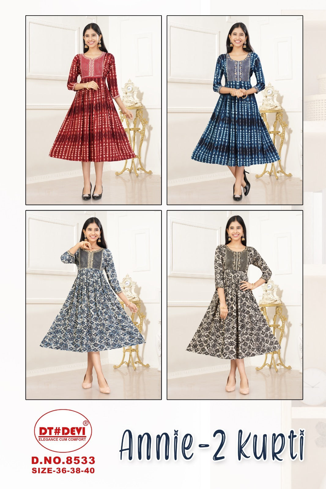 Annie 2-8533 Dt Devi Rayon Anarkali Kurtis Wholesale