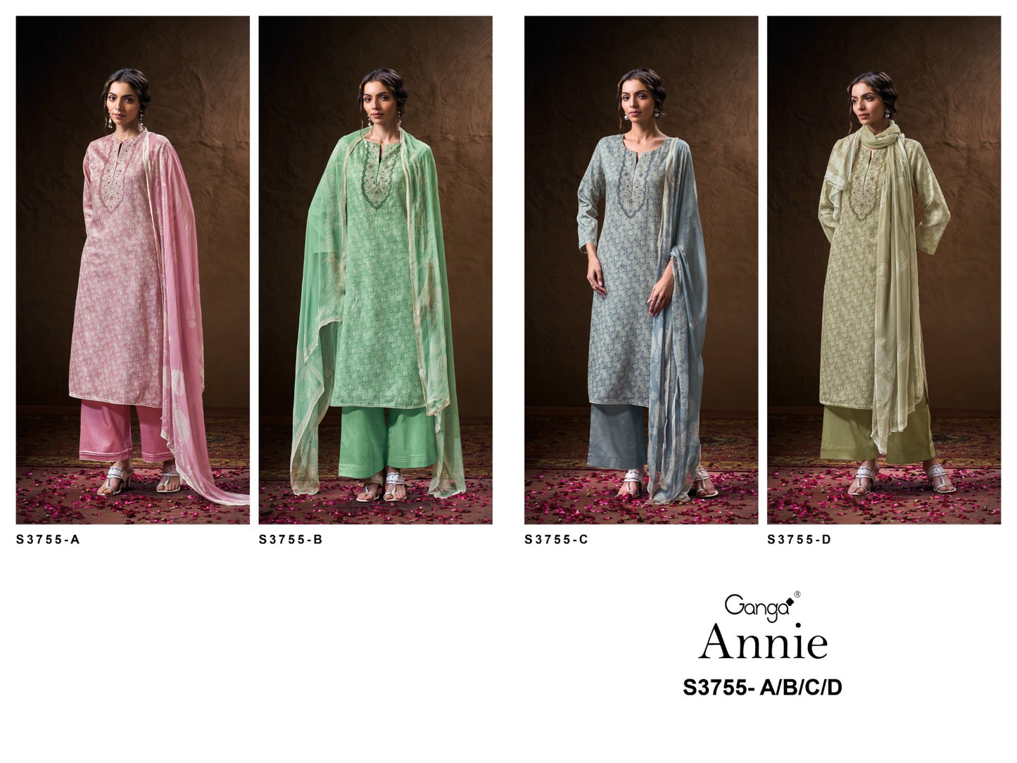Annie 3755 Ganga Cotton Plazzo Style Suits Wholesale Price