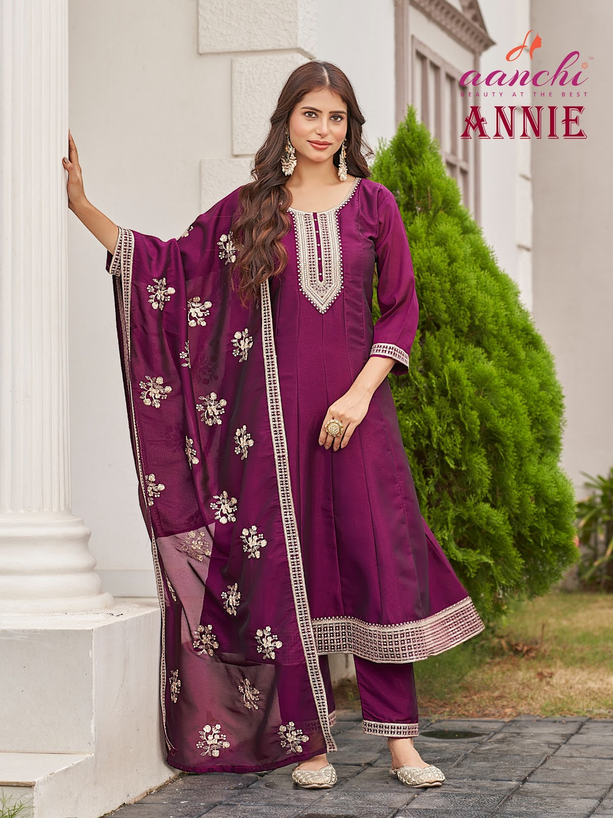 Annie Aanchi Crystal Silk Readymade Anarkali Suits Supplier