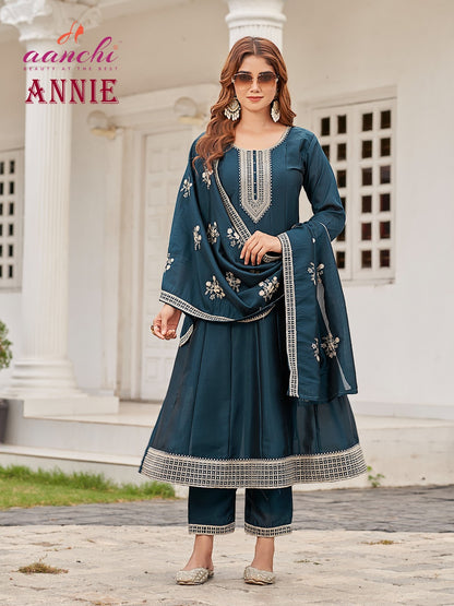 Annie Aanchi Crystal Silk Readymade Anarkali Suits Supplier