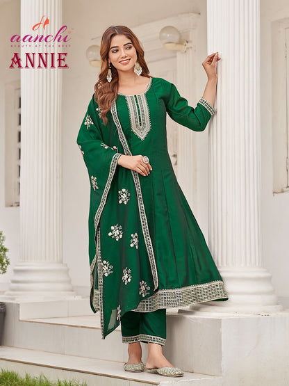 Annie Aanchi Crystal Silk Readymade Anarkali Suits Supplier