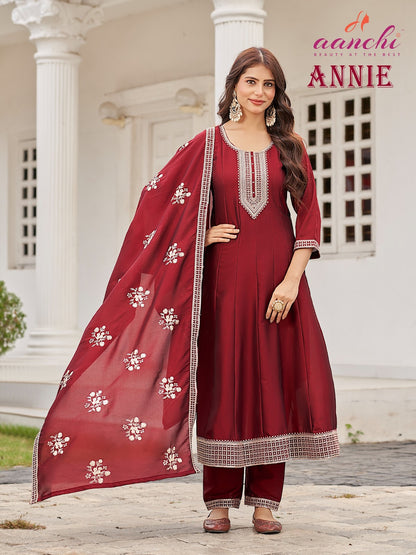 Annie Aanchi Crystal Silk Readymade Anarkali Suits Supplier