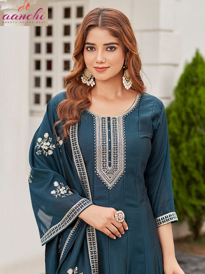 Annie Aanchi Crystal Silk Readymade Anarkali Suits Supplier