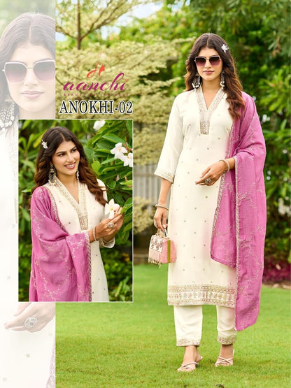 Anokhi Aanchi Vichitra Silk Readymade Pant Style Suits Wholesale