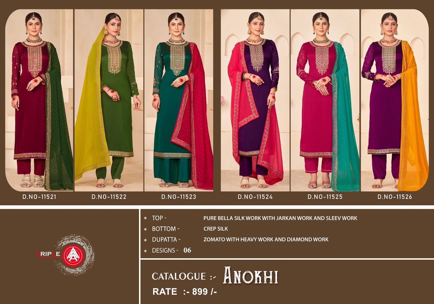 Anokhi Triple Aaa Bella Silk Pant Style Suits Supplier Gujarat