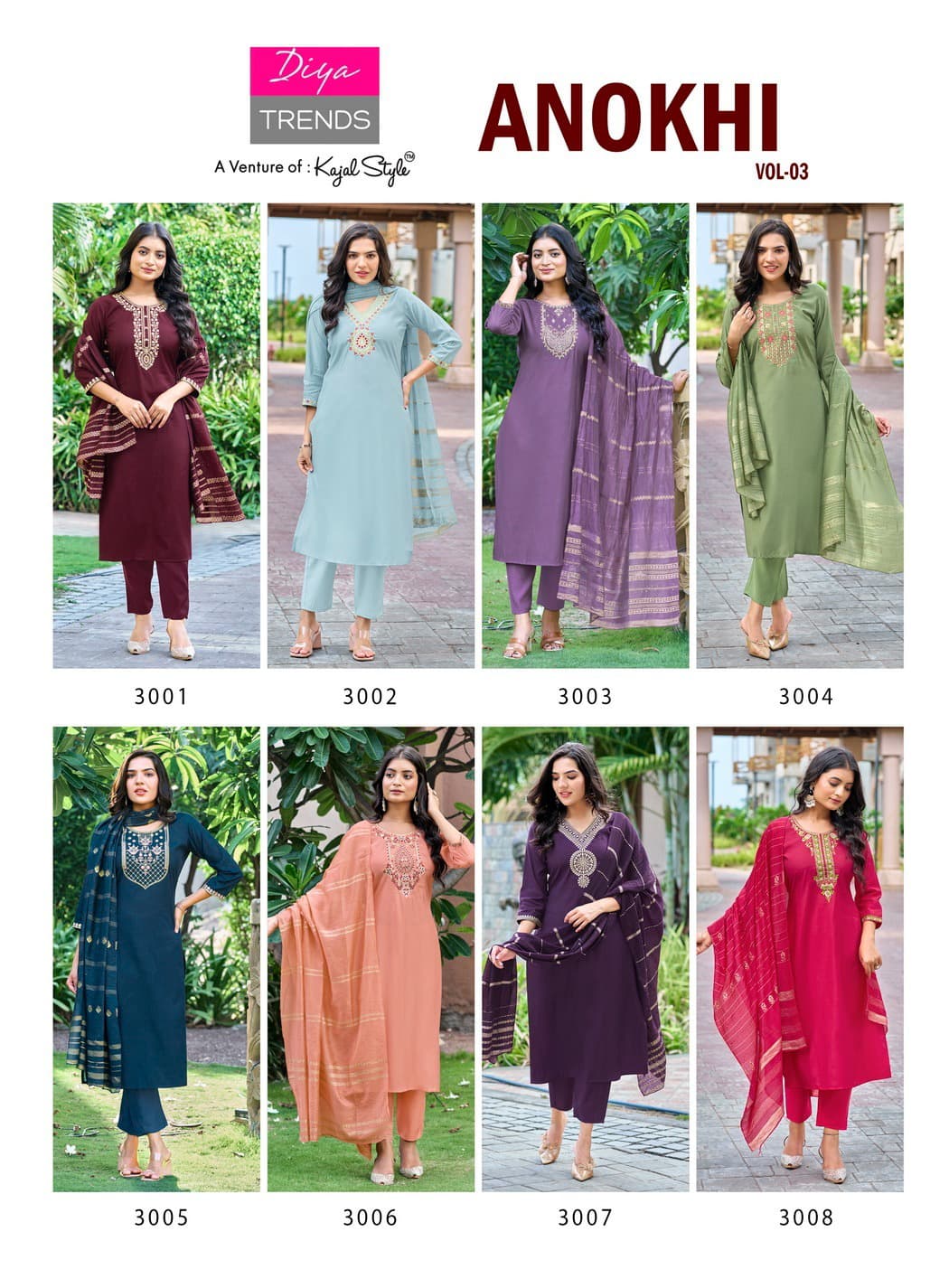 Anokhi Vol 3 Kajal Style Diya Trends Roman Silk Readymade Pant Style Suits Supplier Gujarat