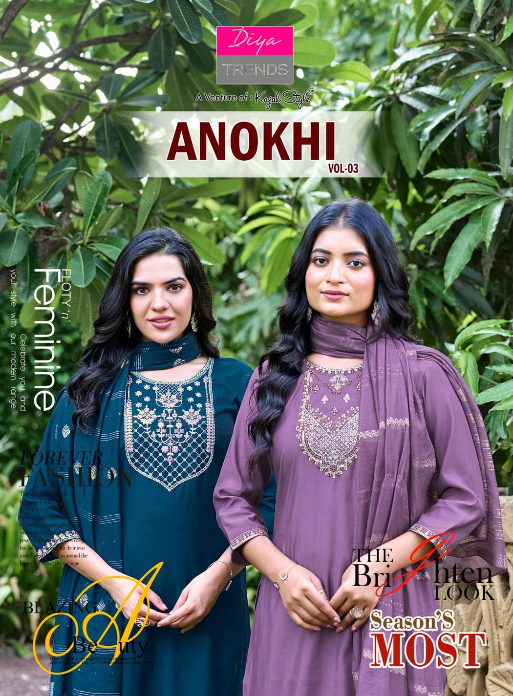 Anokhi Vol 3 Kajal Style Diya Trends Roman Silk Readymade Pant Style Suits Supplier Gujarat