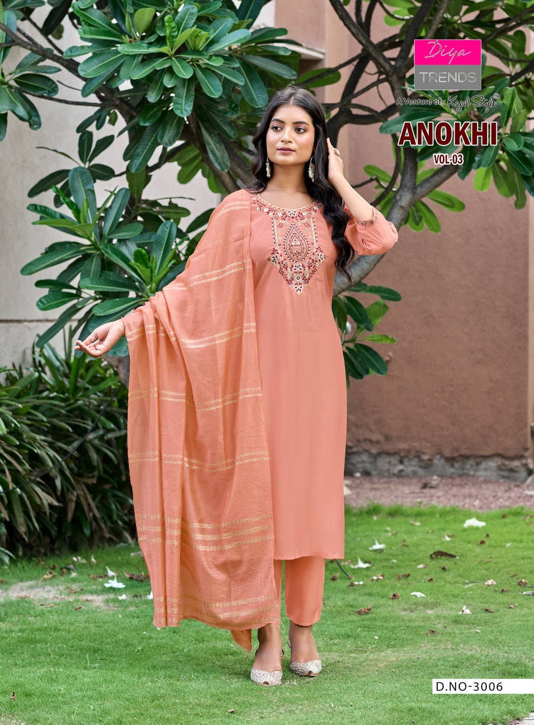 Anokhi Vol 3 Kajal Style Diya Trends Roman Silk Readymade Pant Style Suits Supplier Gujarat