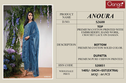 Anoura 3600 Ganga Premium Cotton Plazzo Style Suits Manufacturer