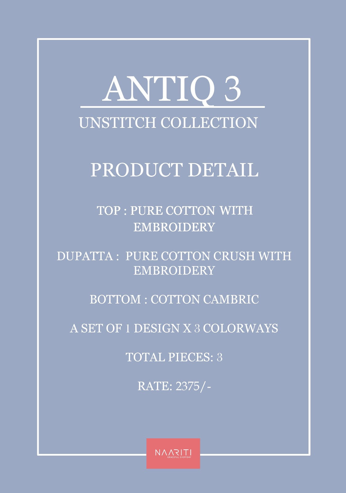 Antiq 3 Naariti Cotton Pant Style Suits Manufacturer India