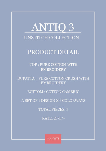 Antiq 3 Naariti Cotton Pant Style Suits Manufacturer India