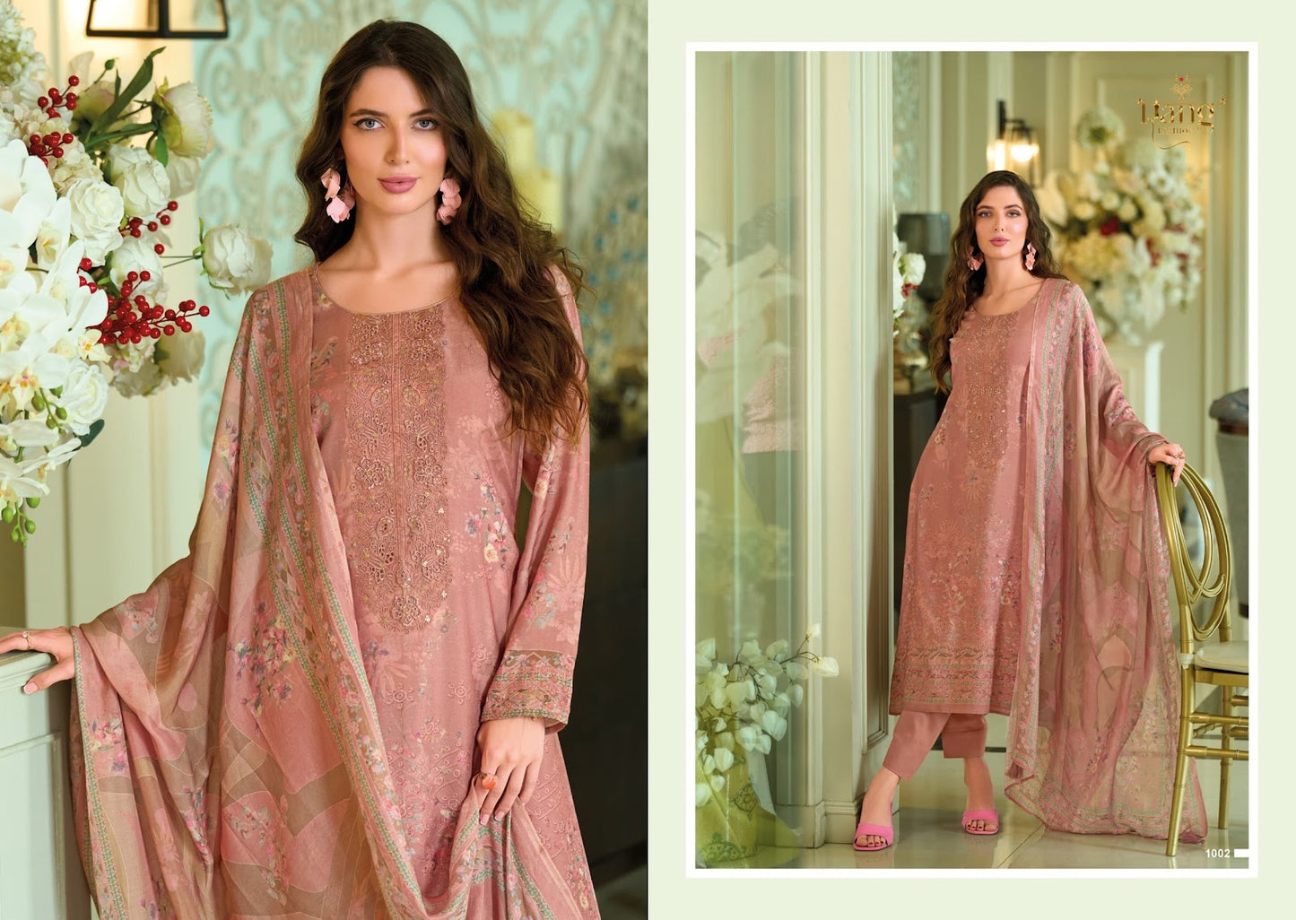 Antique Rang Fashion Muslin Pant Style Suits Wholesaler