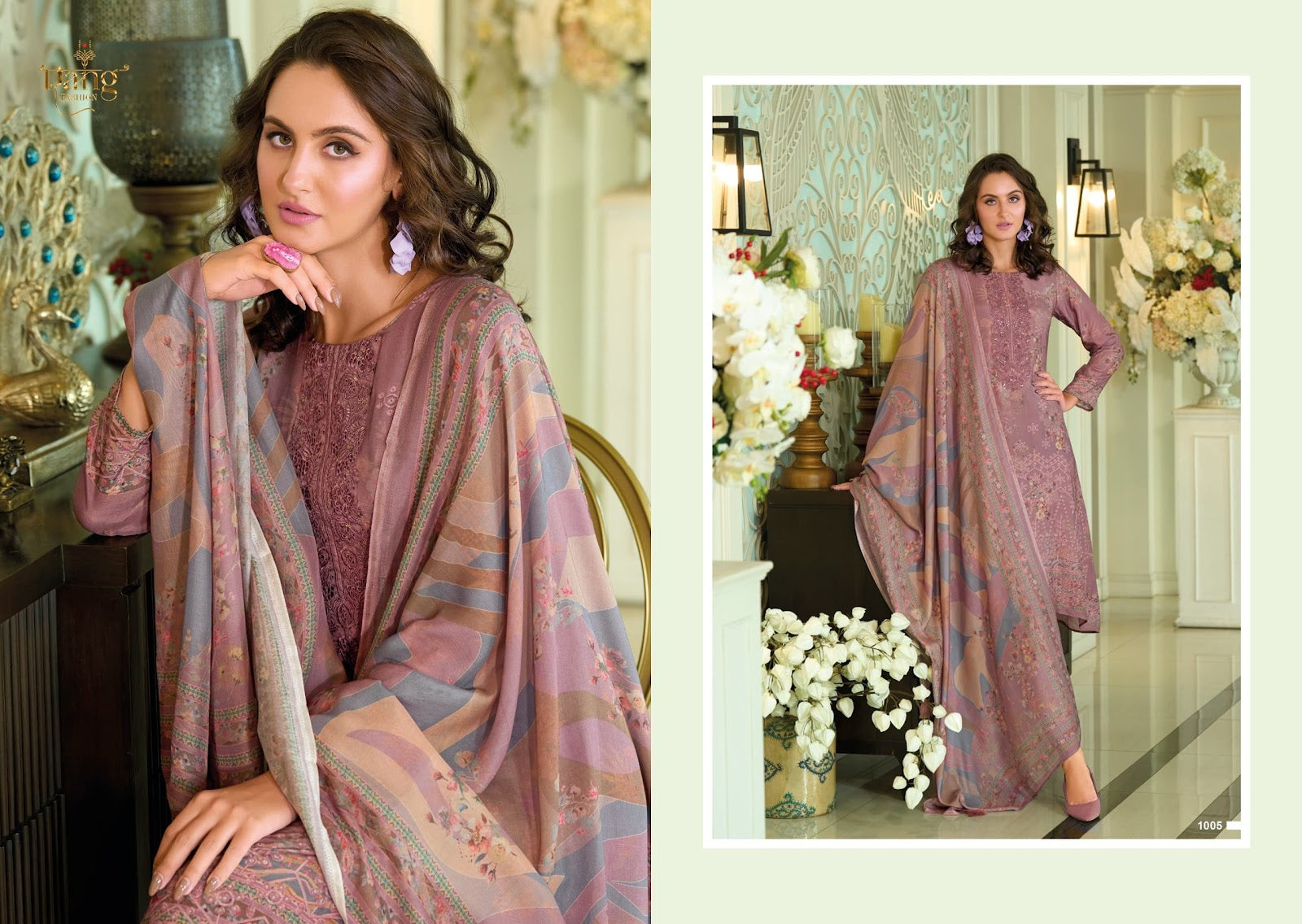 Antique Rang Fashion Muslin Pant Style Suits Wholesaler