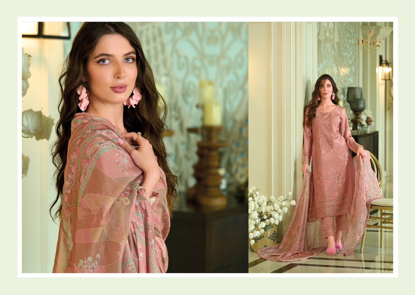 Antique Rang Fashion Muslin Pant Style Suits Wholesaler