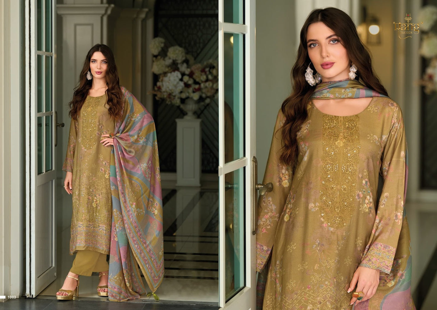 Antique Rang Fashion Muslin Pant Style Suits Wholesaler