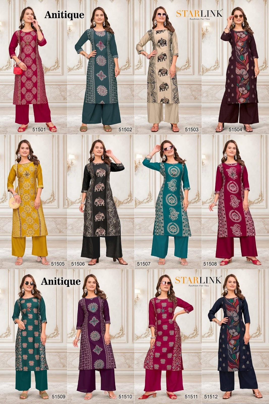 Antique Starlink Vertican Kurti Plazzo Set Supplier India