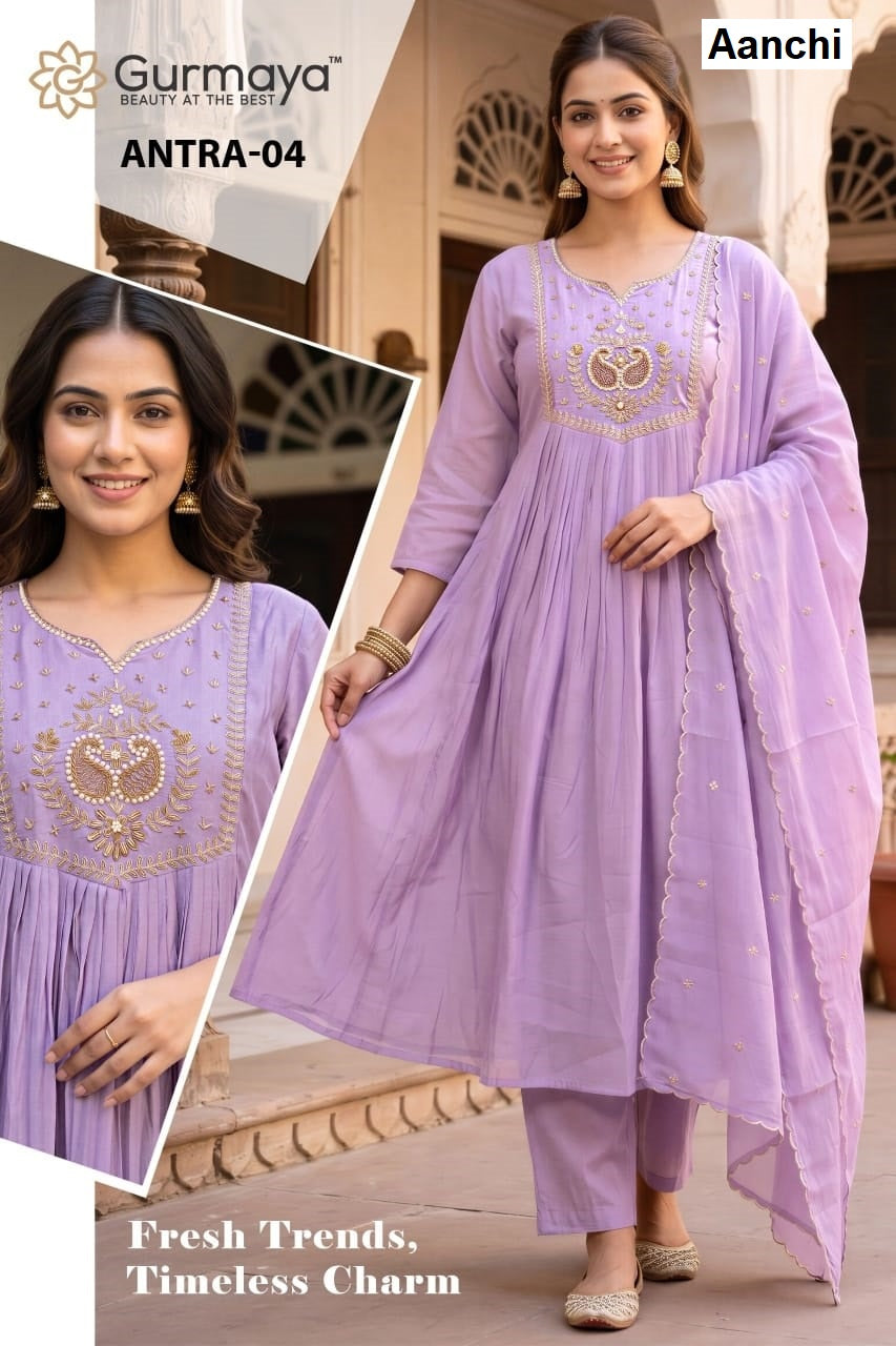 Antra Gurmaya Aanchi Mul Chanderi Readymade Anarkali Suits Wholesaler India